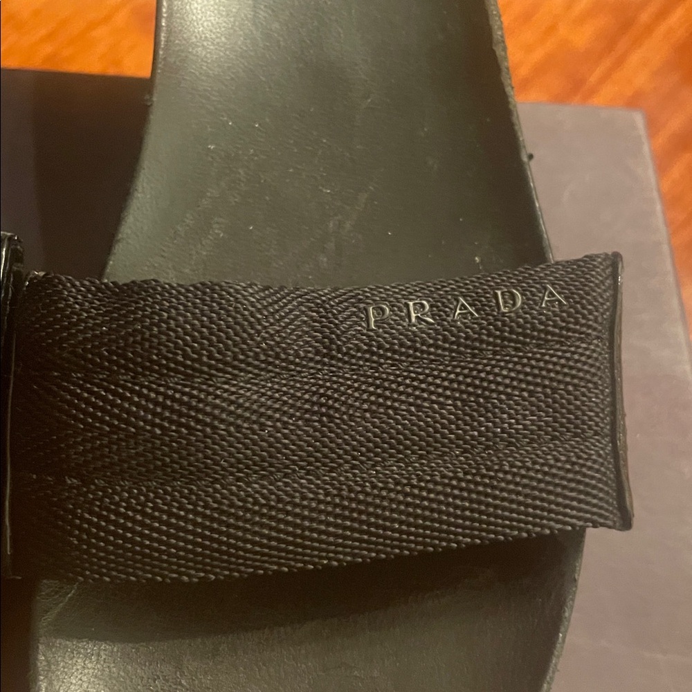 Prada Women's Elegant Black Wedge Slides - Picture 4 of 6